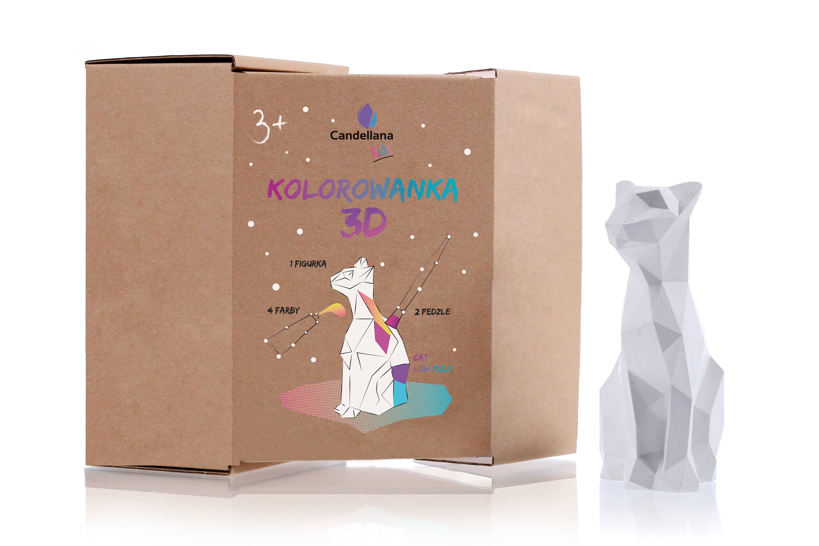 Kolorowanka 3D Kot Low Poly