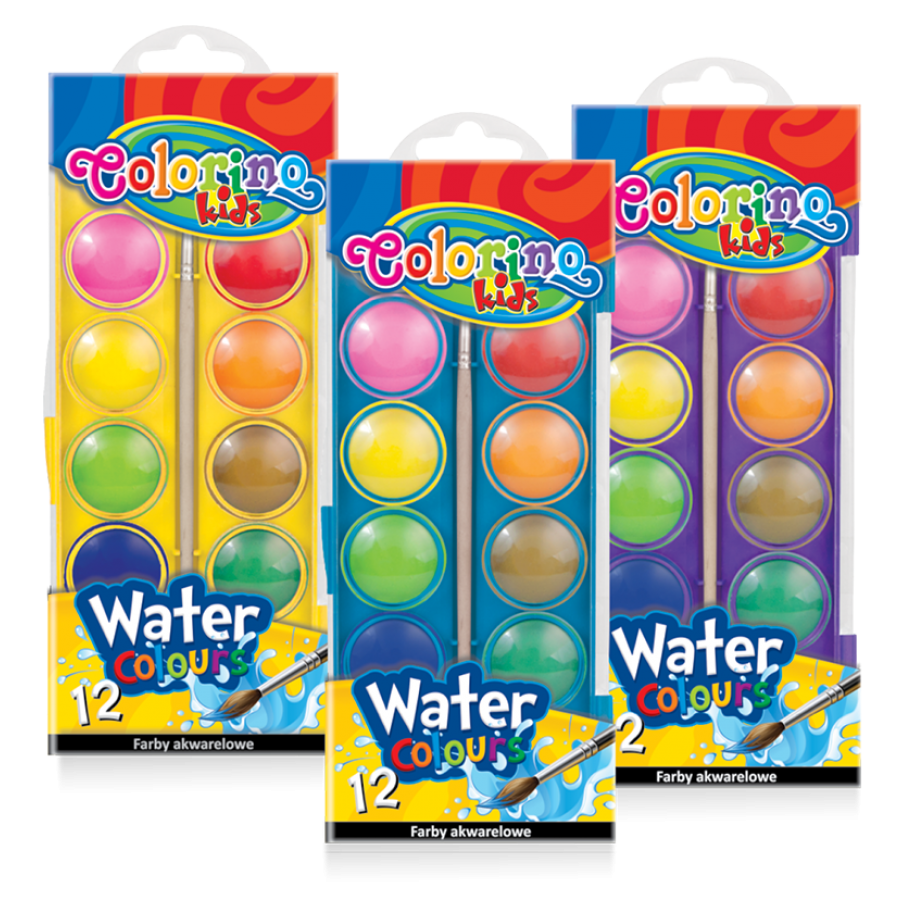 Farby akwarelowe Colorino Kids duża pastylka standard 12 kolorów