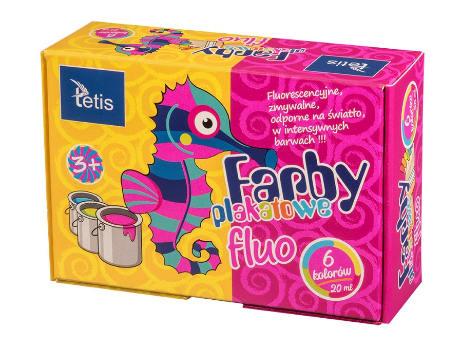 Farby plakatowe fluo Tetis 6 kolorów 20ml.