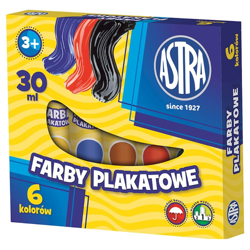 Farby plakatowe w tubach Astra 6 kolorów 30 ml