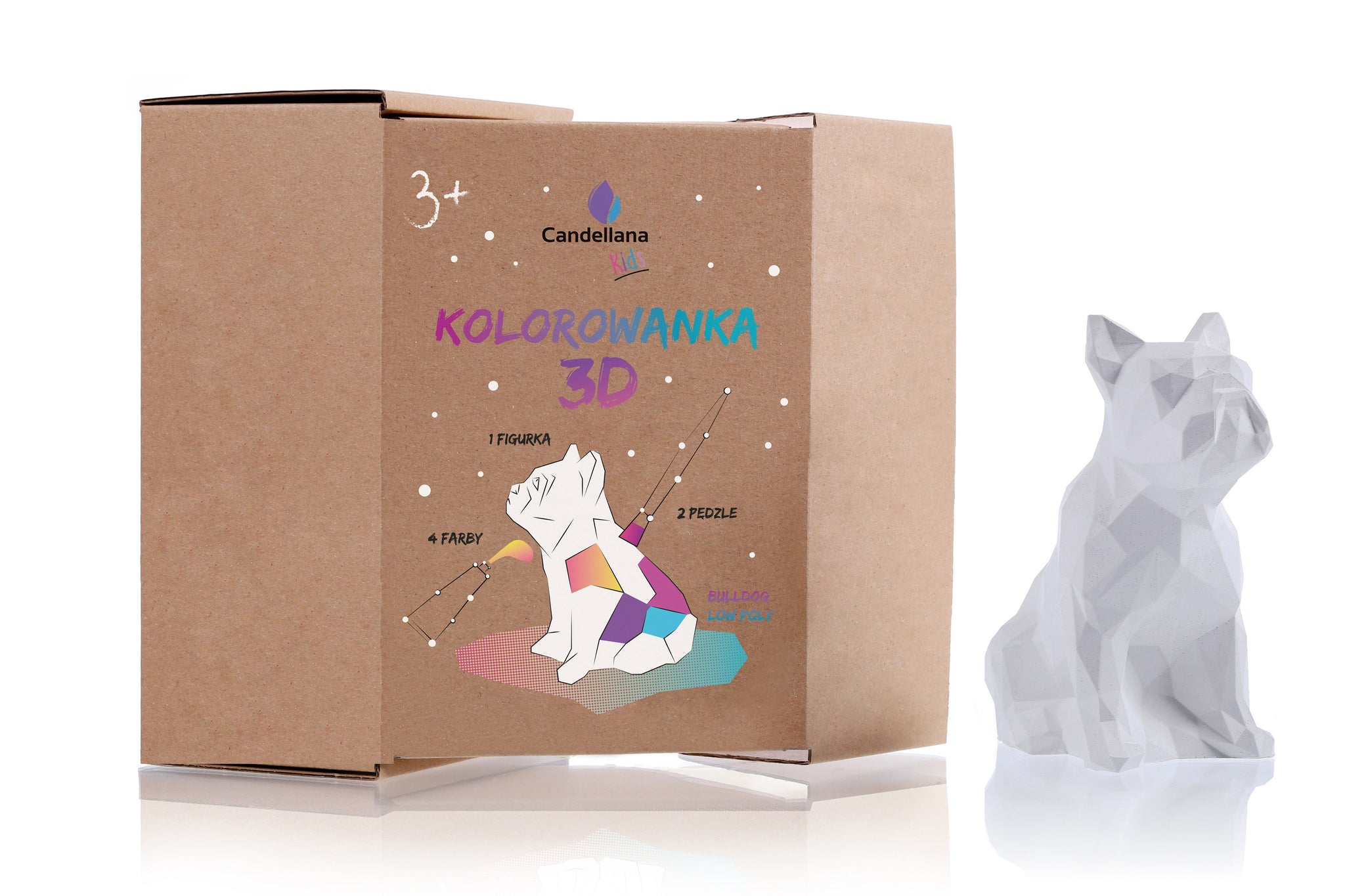 Kolorowanka 3D Buldog Low Poly