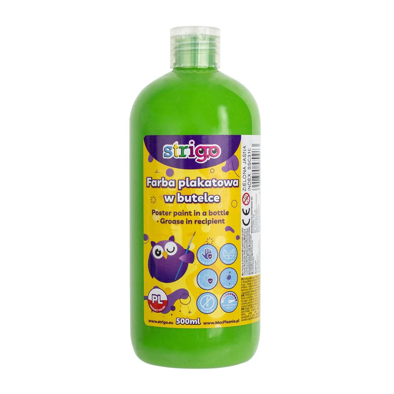 Farba plakatowa Strigo butelka 500 ml jasnozielona