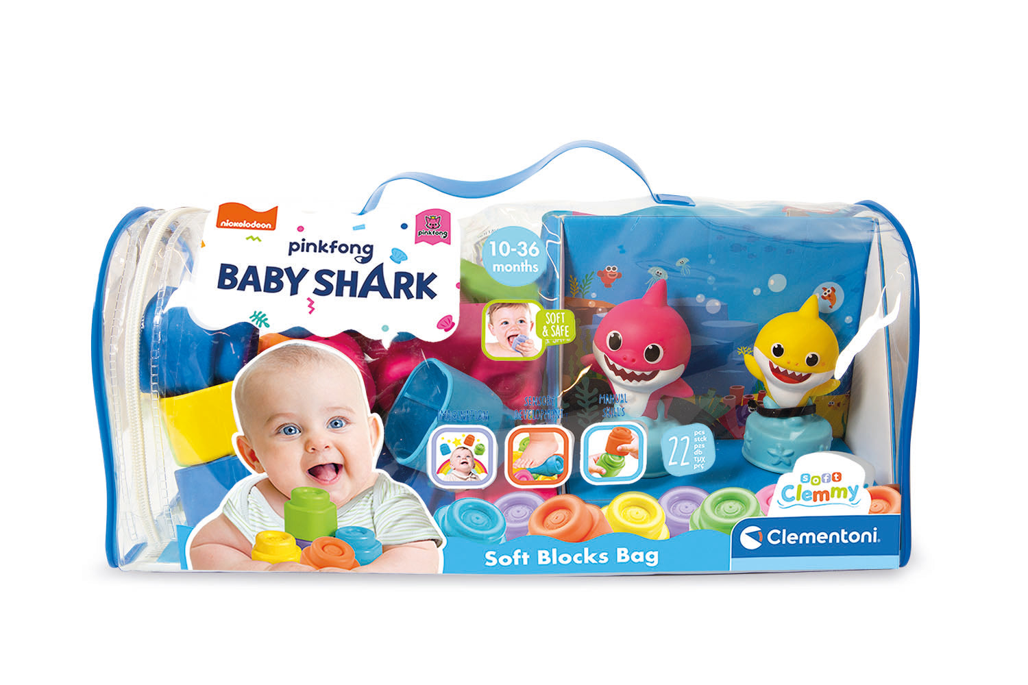 Klocki miękkie clemmy Baby shark w torbie 20 elementów 17428