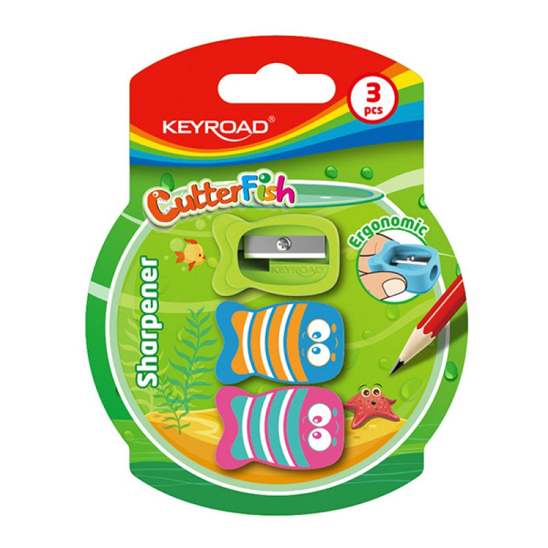 Temperówka pojedyńcza plastikowa Keyroad CUTTER FISH 3 sztuki blister