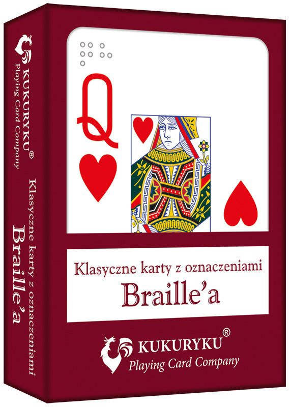Karty do gry czerwone ze znakami Braille'a