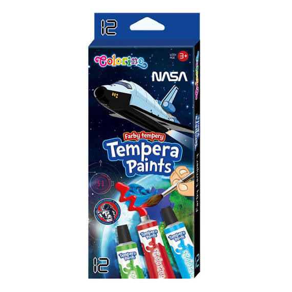 Farby tempera w tubie Colorino NASA 12 ml. 12 kolorów