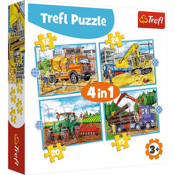 Puzzle 4w1 (12,15,20,24) Duże maszyny budowlane 34353