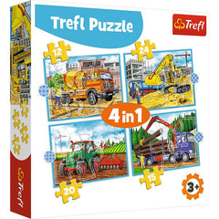Puzzle 4w1 (12,15,20,24) Duże maszyny budowlane 34353