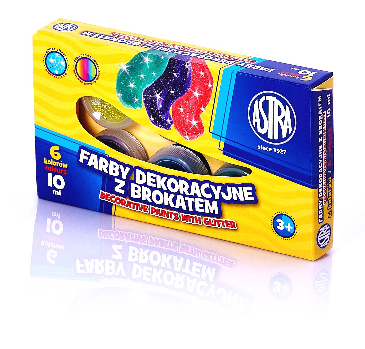Farby z brokatem dekoracyjne Astra 6 kolorów 10 ml