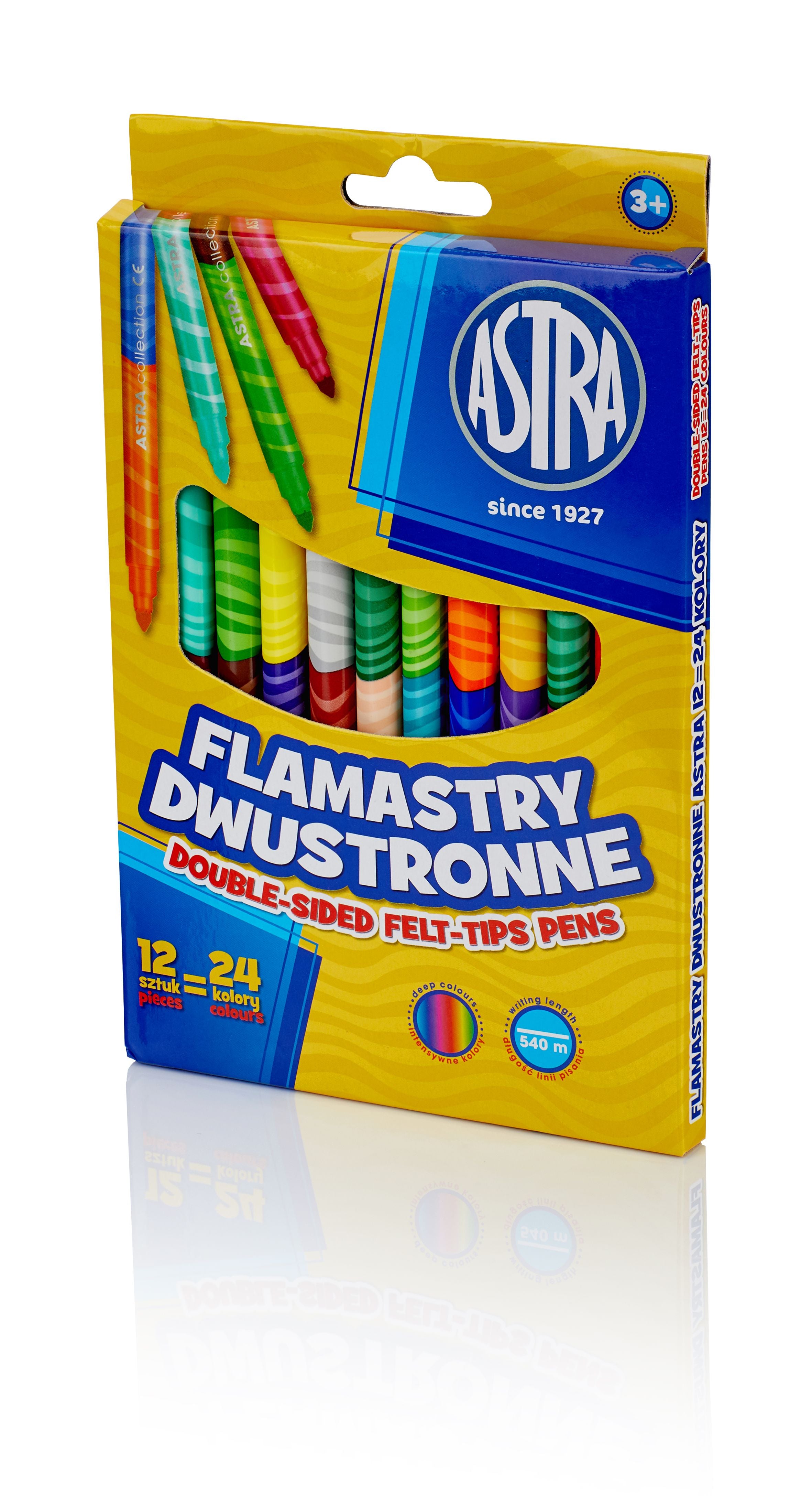 Flamastry dwustronne Astra 12 sztuk 24 kolory