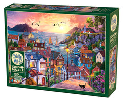 Puzzle 1000 Zachód słońca w nadmorskim miasteczku 113096