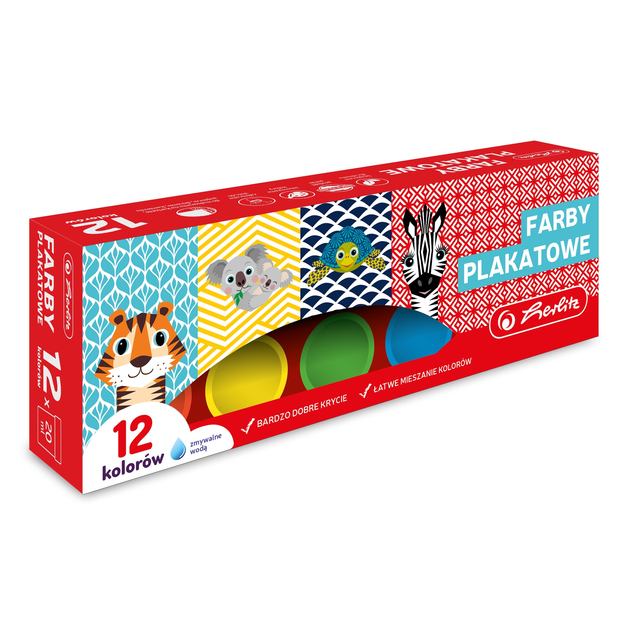 Farby plakatowe cute animals 20ml 12 kolorów