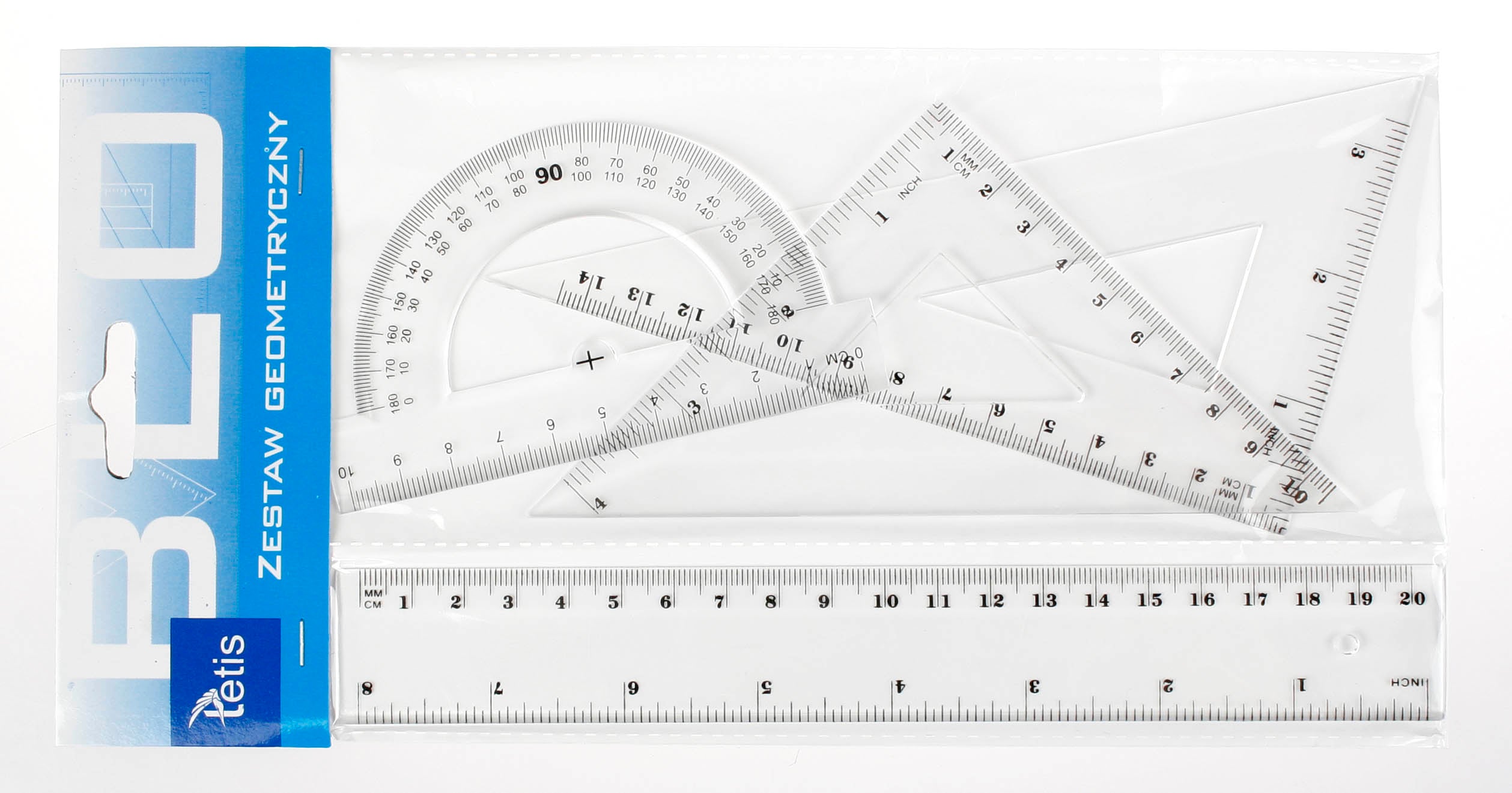 Zestaw geometryczny z linijką Tetis 20 cm
