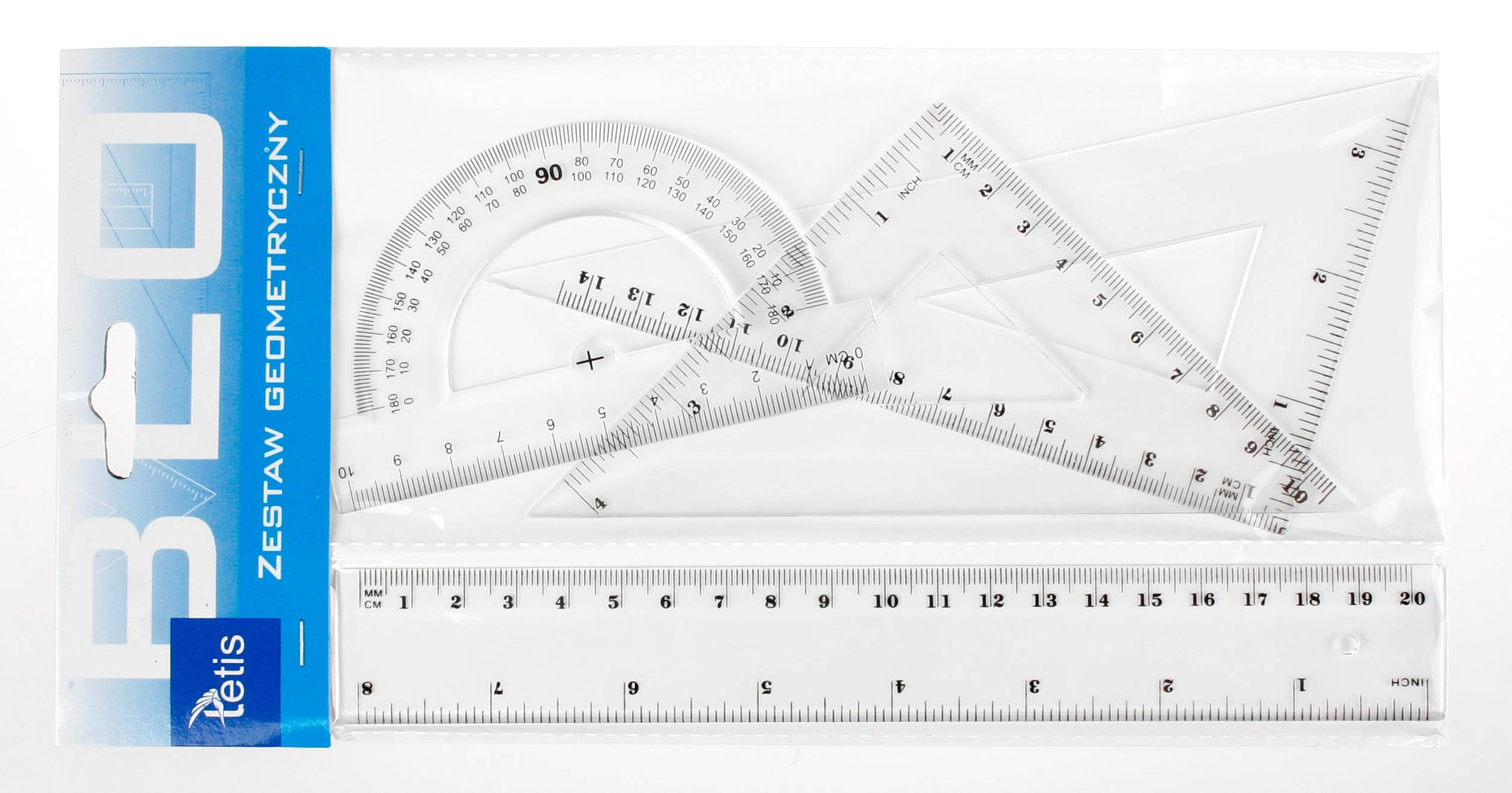 Zestaw geometryczny z linijką Tetis 20 cm