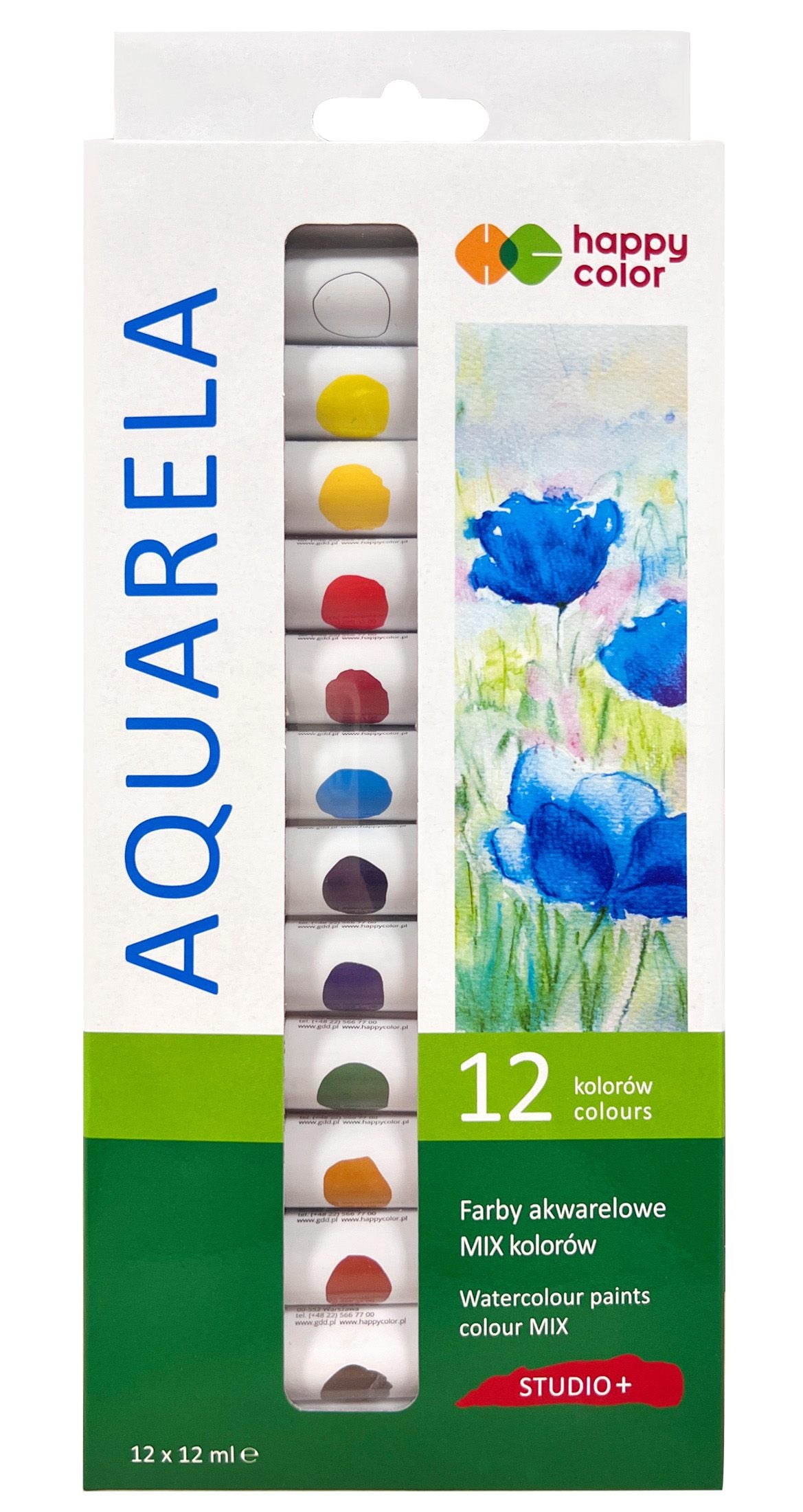Farba akwarelowa STUDIO 12 kolorów x 12 ml Happy Color