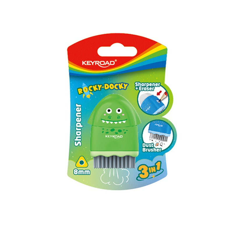 Temperówka plastikowa z gumką ROCKY-DOCKY pojedyncza Keyroad blister