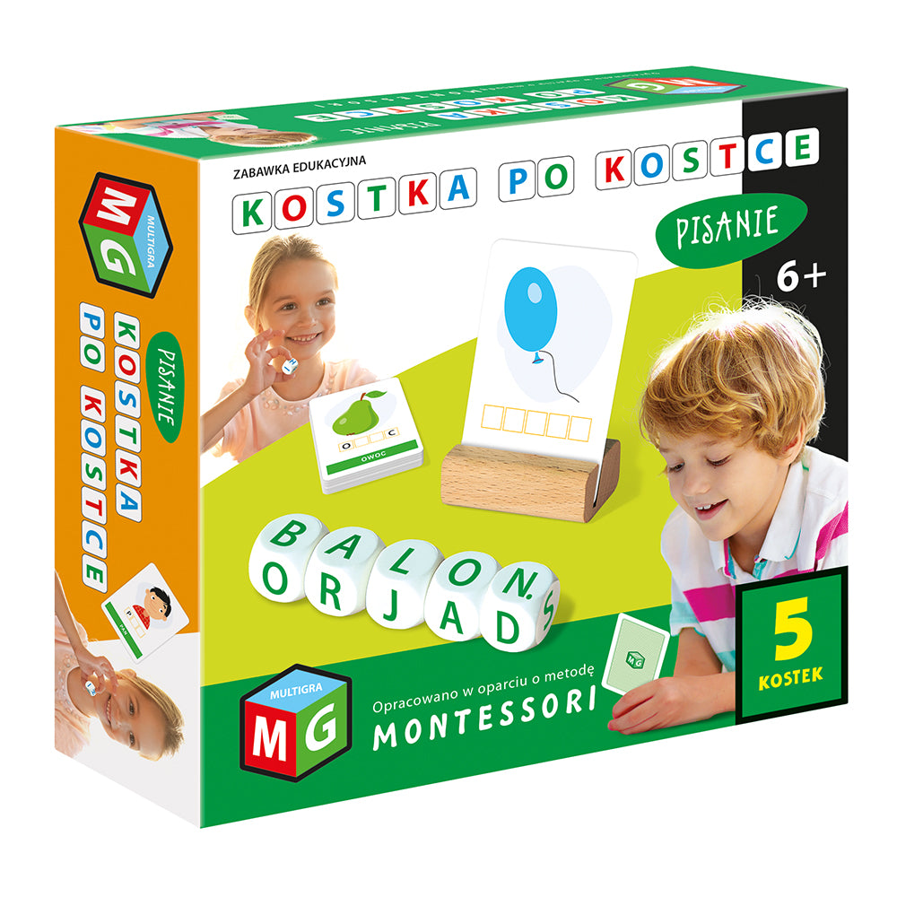 Montessori zabawka edukacyjna kostka po kostce  pisanie 5 kostek