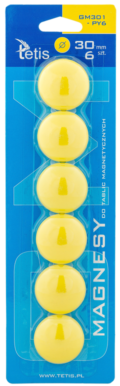 Magnesy do tablic Tetis żółte gładkie 30mm/6