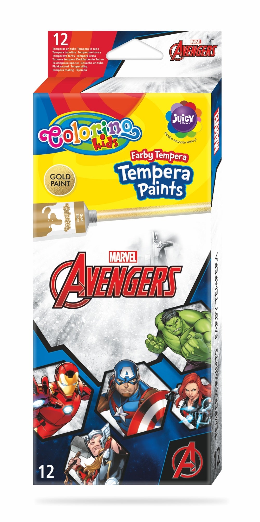 Farby tempera w tubach Colorino Kids 12 kolorów 12 ml Avengers