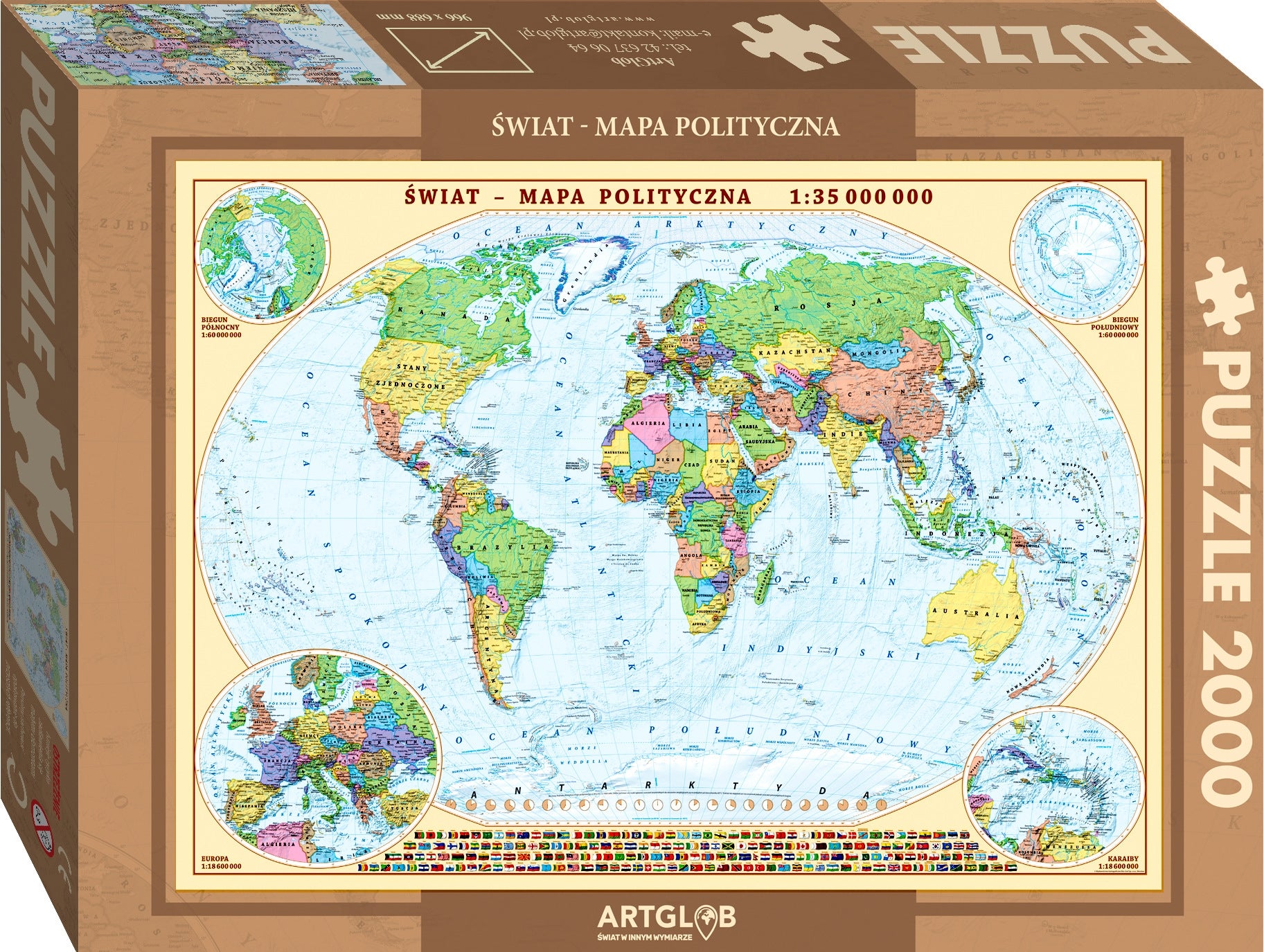 Puzzle 2000 Świat polityczny mapa 1:35 000 000