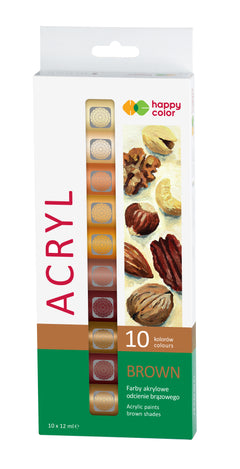 Farba akrylowa zestaw 12 ml x 10 kolorów odcienie brązowego Happy Color