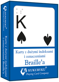 Karty do gry niebieskie z dużymi indeksami i znakami Braile'a