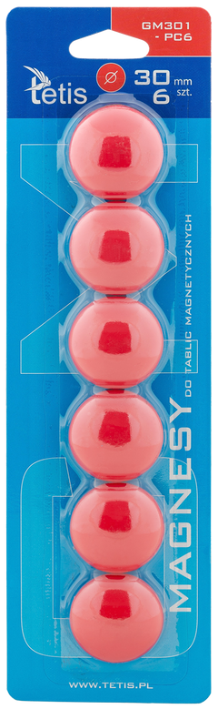 Magnesy do tablic Tetis czerwone gładkie 30mm/6