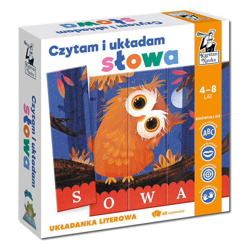 Czytam i układam słowa układanka literowa zestaw sowa Kapitan Nauka